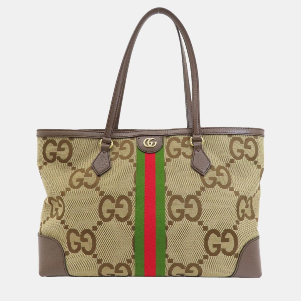 luxury-women-gucci-used-handbags-p1015215-009 Gucci Beige/Brown Jumbo GG Canvas Ophidia Tote