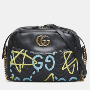 Gucci Black Leather Ghost GG Marmont Bag