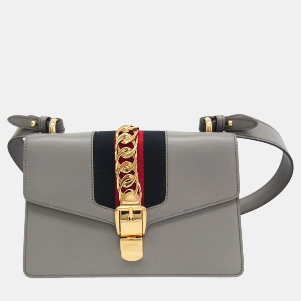luxury-women-gucci-used-handbags-p1043461-016 Gucci Grey Leather Small Sylvie Shoulder Bag
