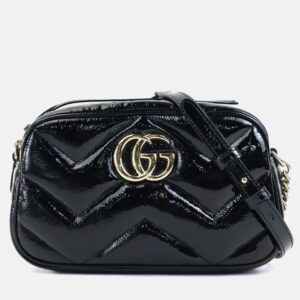 Gucci Black Patent Leather GG Marmont Shoulder Bag