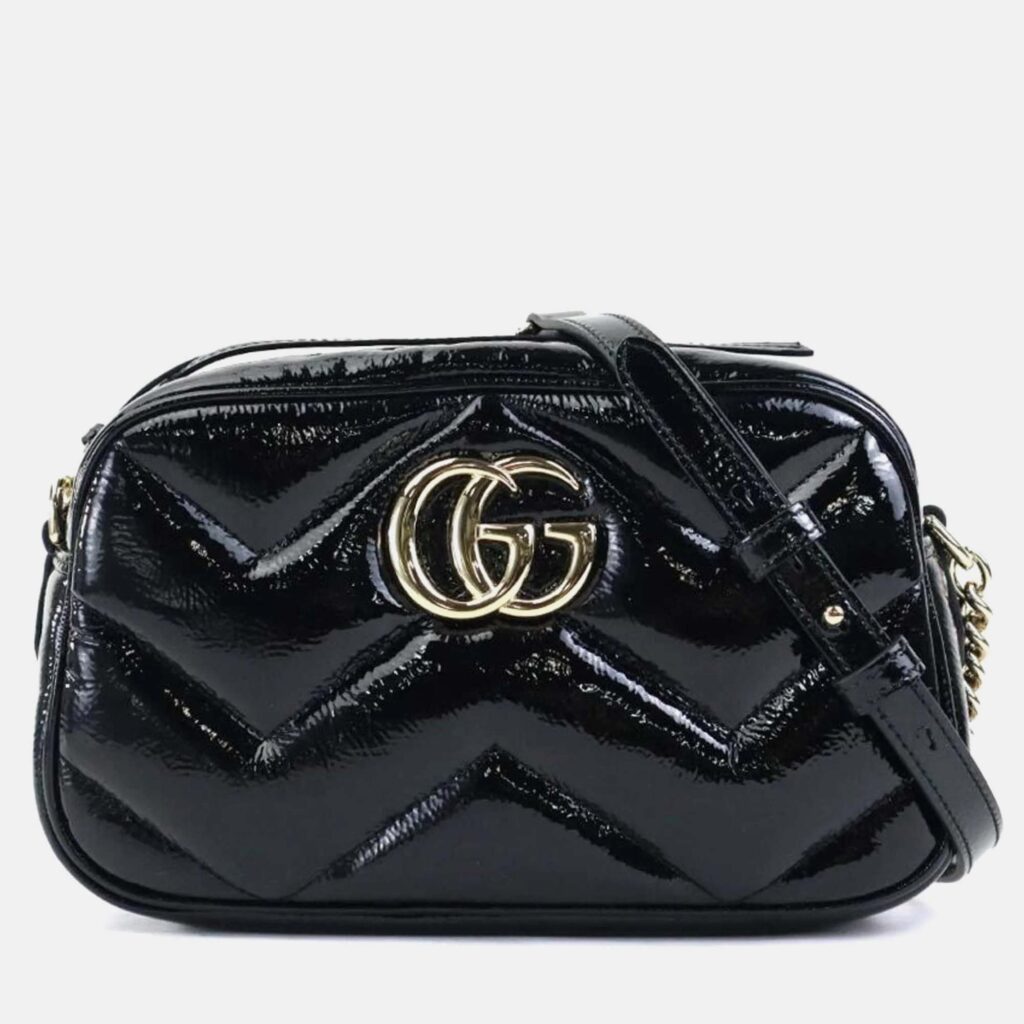 luxury-women-gucci-used-handbags-p1054029-003 Gucci Black Patent Leather GG Marmont Shoulder Bag