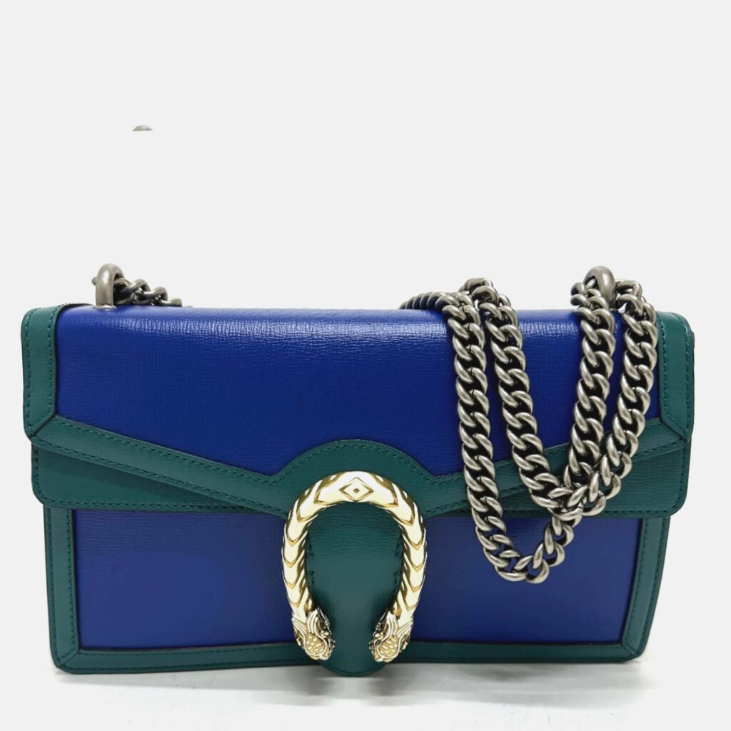 luxury-women-gucci-used-handbags-p1054058-002 Gucci blue Green Bicolor Chain shoulder bag