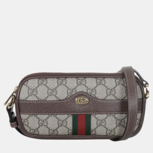 Gucci Brown/Beige Canvas and Leather Ophidia GG Mini Shoulder Bag