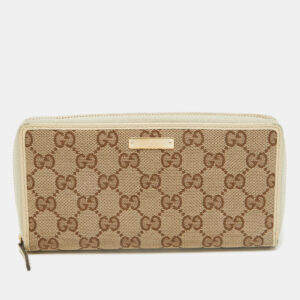 Gucci Beige GG Canvas and Leather Zip Continental Wallet