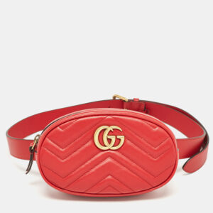 Gucci Red Matelass&eacute; Leather Mini GG Marmont Belt Bag