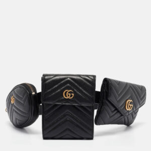 Gucci Black Matelass&eacute; Leather GG Marmont 2.0 Multi Belt Bag