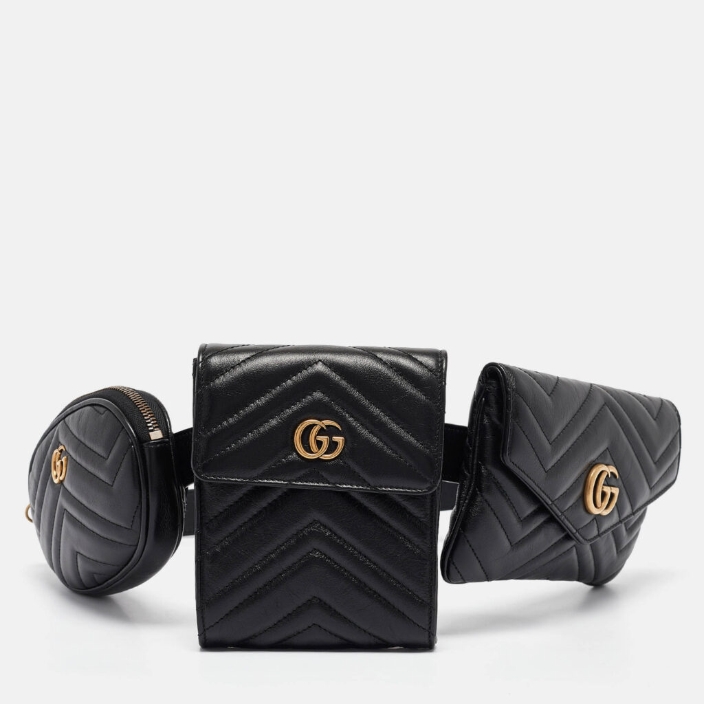 luxury-women-gucci-used-handbags-p1068433-016 Gucci Black Matelassé Leather GG Marmont 2.0 Multi Belt Bag