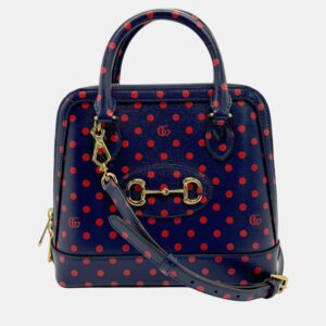Gucci Leather Navy Red Gold Horsebit Shoulder Bag