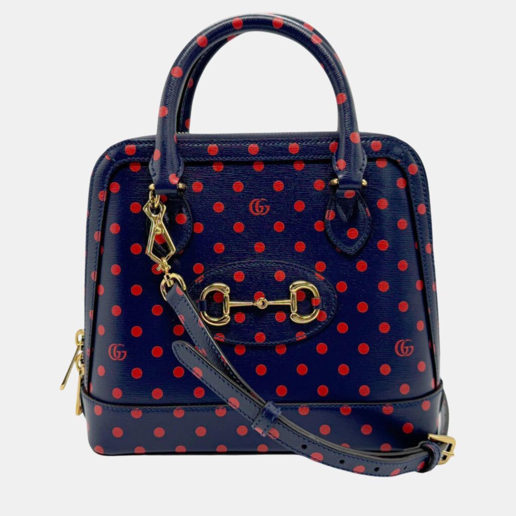 luxury-women-gucci-used-handbags-p1087336-002 Gucci Leather Navy Red Gold Horsebit Shoulder Bag