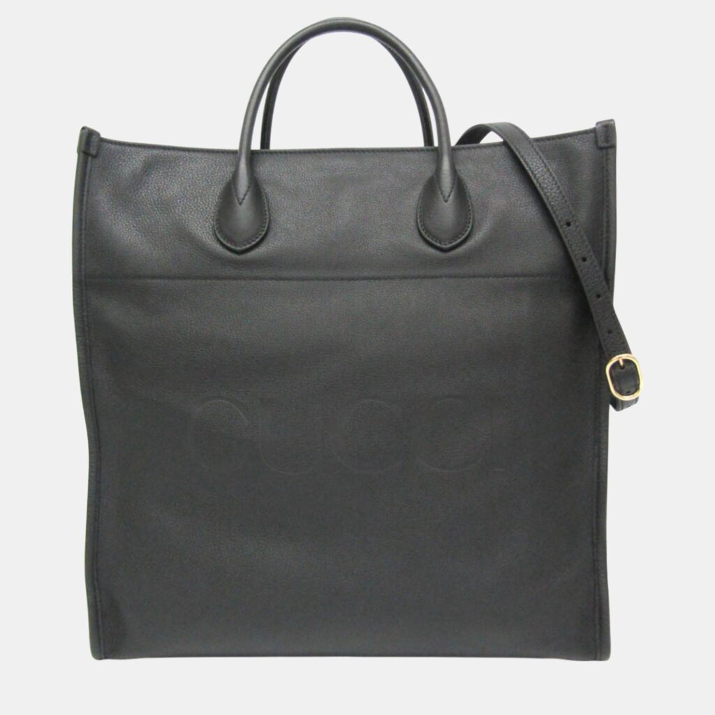 luxury-women-gucci-used-handbags-p1091017-001 Gucci Black Leather Logo Tote Bag