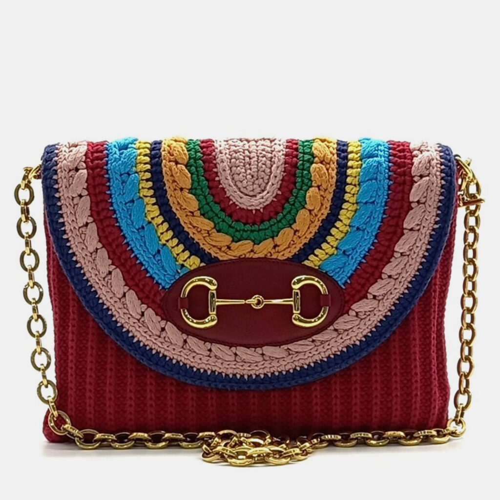Gucci Red Cotton Horsebit Chain Shoulder Bag