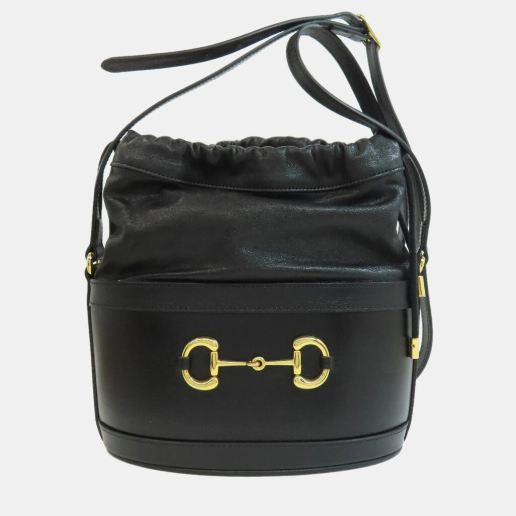 luxury-women-gucci-used-handbags-p1096104-001 Gucci Leather Horsebit Bucket Shoulder Bag