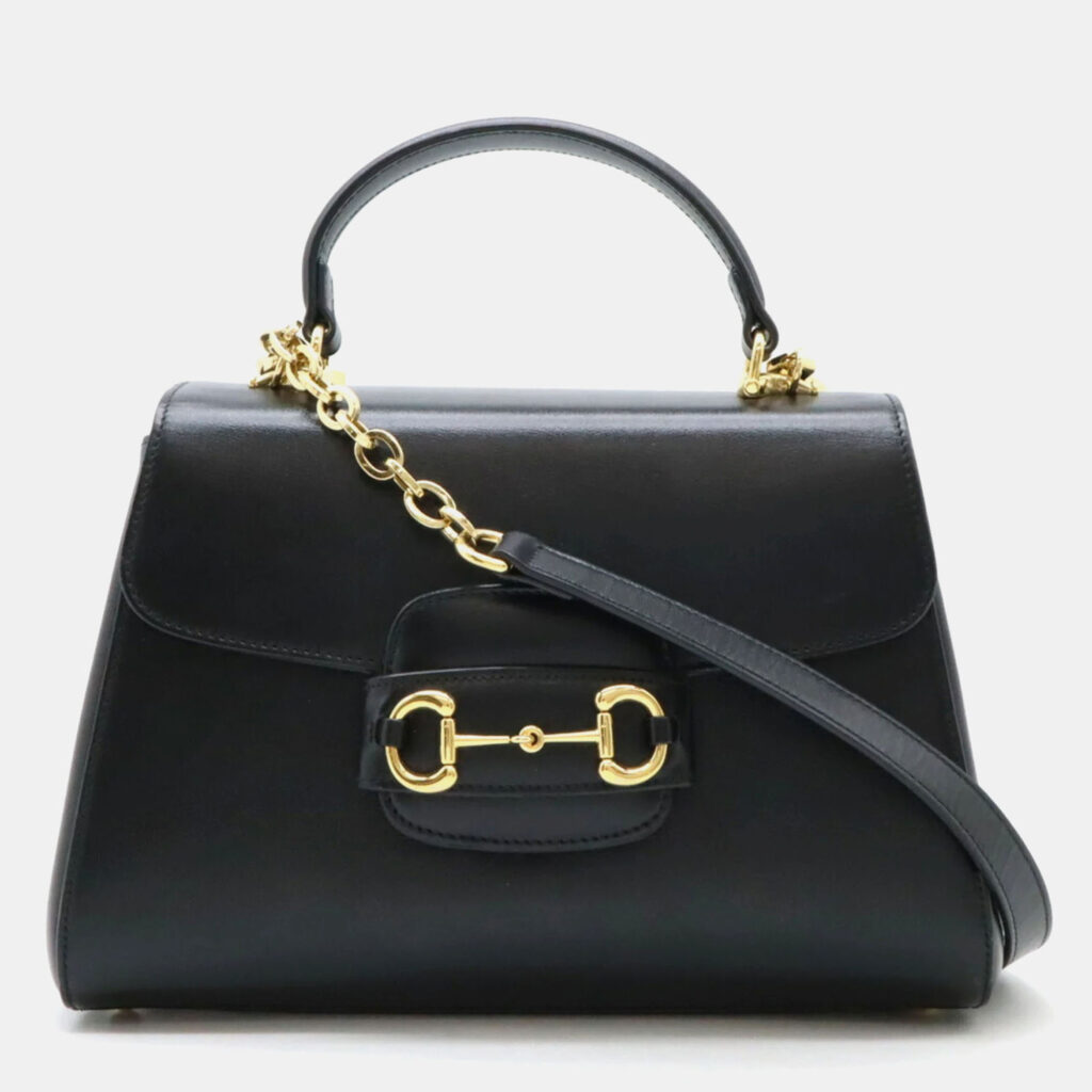 luxury-women-gucci-used-handbags-p1099849-008 Gucci Black Leather Horsebit 1955 Medium Bag