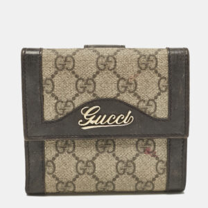 Gucci Brown/Beige GG Supreme Canvas and Leather Logo Flap French Wallet