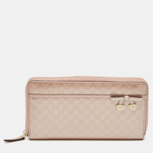 Gucci Metallic Old Rose Microguccissima Patent Leather Heart Charm Continental Wallet