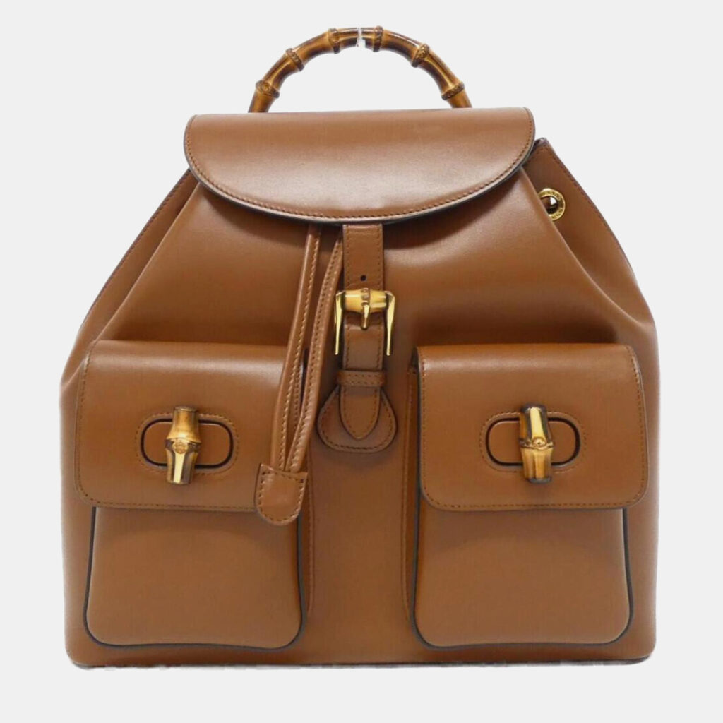 luxury-women-gucci-used-handbags-p1124402-006 Gucci Brown Leather Bamboo Backpack