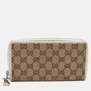 Gucci Beige/Cream GG Canvas and Leather Zip Around Wallet