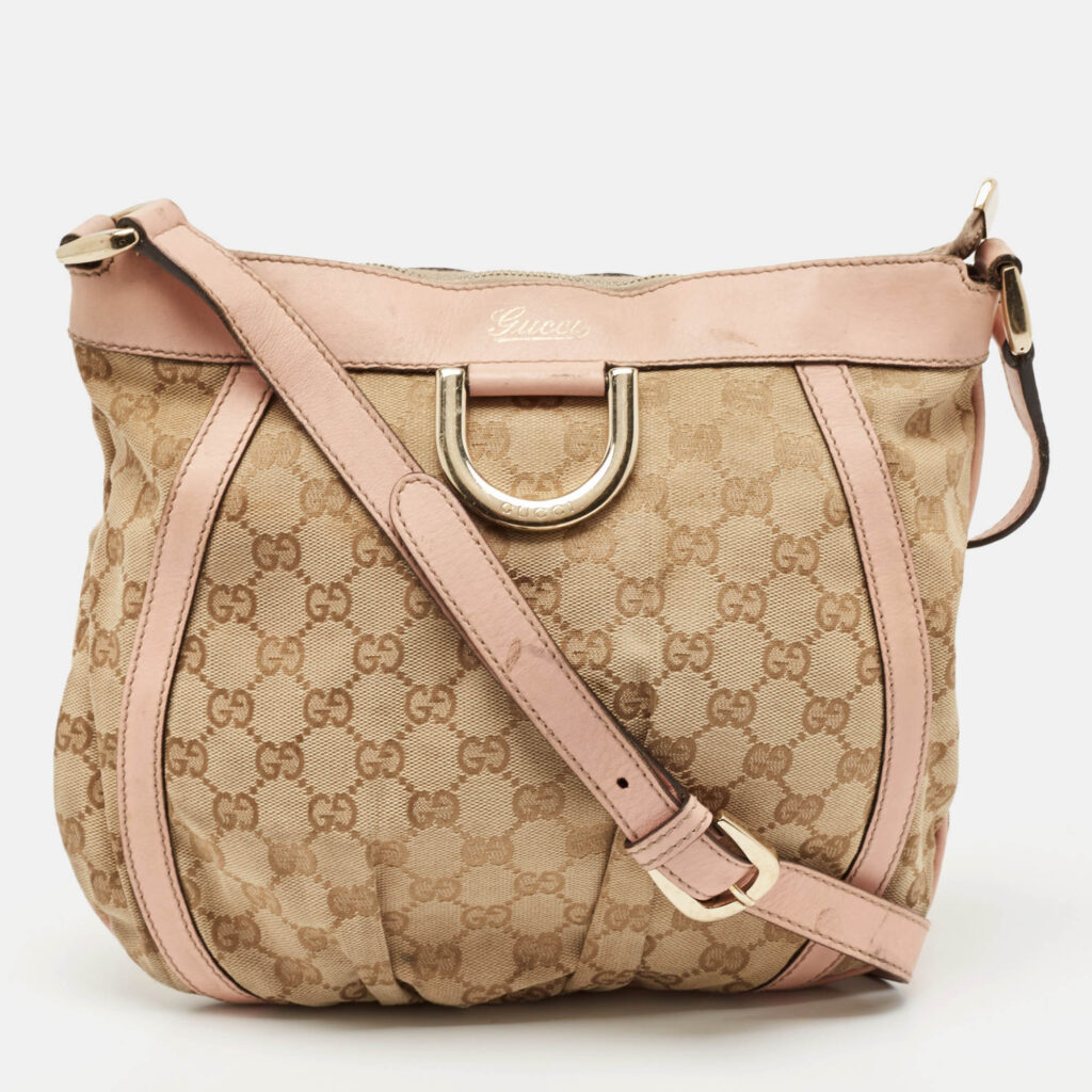 luxury-women-gucci-used-handbags-p1131979-015 Gucci Light Pink/Beige GG Canvas and Leather Abbey D-Ring Crossbody Bag