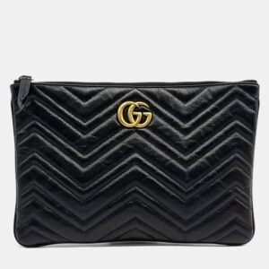 Gucci Black Leather GG Marmont Clutch Bag