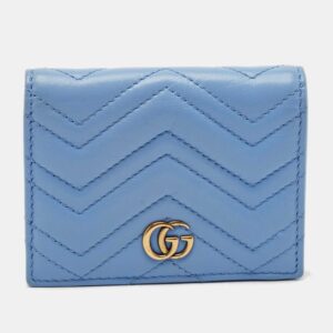 Gucci Blue Matelass&eacute; Leather GG Marmont Card Case