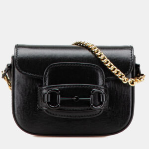 Gucci Black Mini Web Leather 1955 Horsebit Satchel Bag