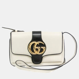 Gucci Black White Leather GG Marmont Arli Shoulder Bag