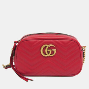 Gucci Red Leather GG Marmont Small Camera Shoulder Bag