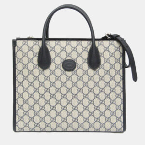 Gucci Beige Navy Leather PVC GG Shoulder Bag