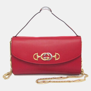 Gucci Red Leather Zumi Chain Shoulder Bag