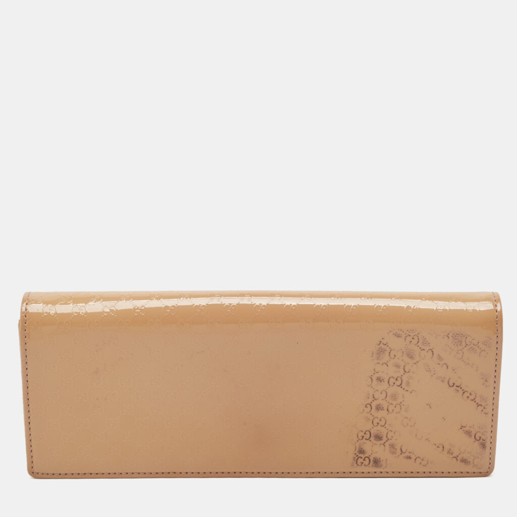 Gucci Beige Microguccissima Patent Leather Broadway Clutch