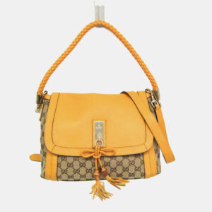 Gucci Beige and Yellow GG Canvas Bella Shoulder Bag