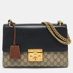 gucci tricolor gg supreme canvas and leather medium padlock shoulder bag