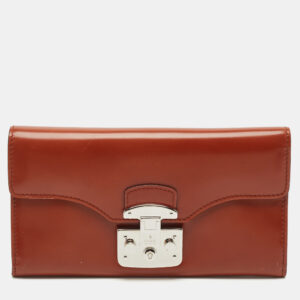Gucci Brown Glazed Leather Lady Lock Continental Wallet