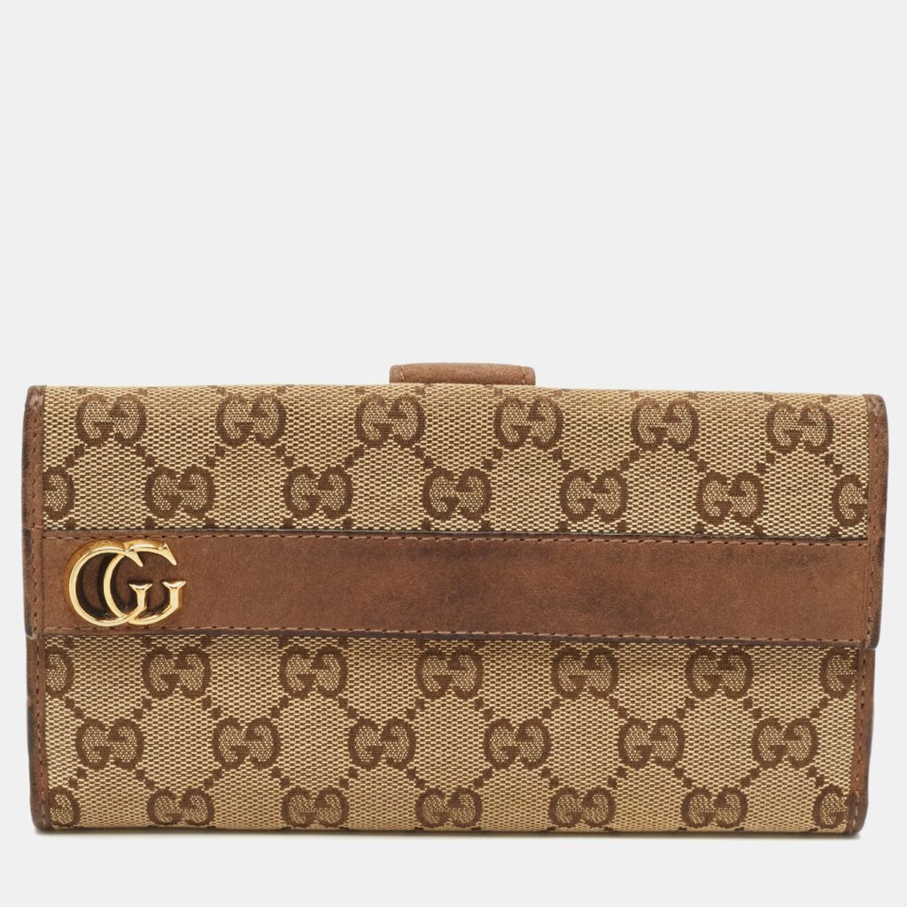 luxury-women-gucci-used-handbags-p1144292-011 Gucci Beige GG Canvas Double G Continental Wallet