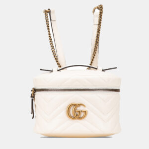 Gucci White Mini GG Marmont Matelasse Leather Round Backpack