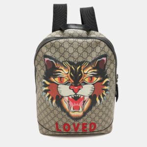 Gucci Beige GG Soft Supreme Canvas Angry Cat Print Backpacks