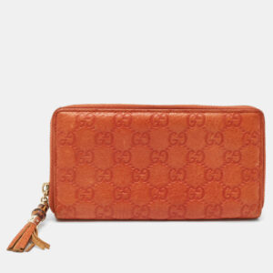 Gucci Orange Guccissima Leather Bamboo Tassel Zip Around Wallet