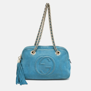 gucci blue nubuck medium soho chain shoulder bag