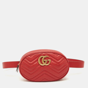Gucci Red Matelass&eacute; Leather GG Marmont Belt Bag