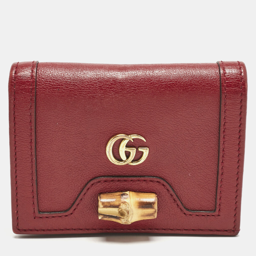 luxury-women-gucci-used-handbags-p1150025-006 Gucci Burgundy Leather Bamboo Diana Card Case