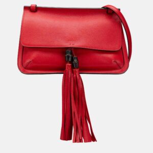 Gucci Red Leather Bamboo Daily Medium Crossbody Bag