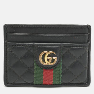 Gucci Black Quilted Leather GG Marmont Card Holder