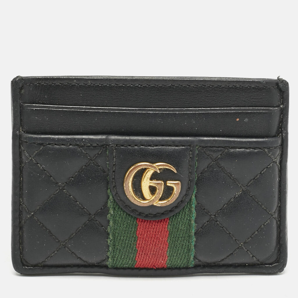 luxury-women-gucci-used-handbags-p1152502-007 Gucci Black Quilted Leather GG Marmont Card Holder