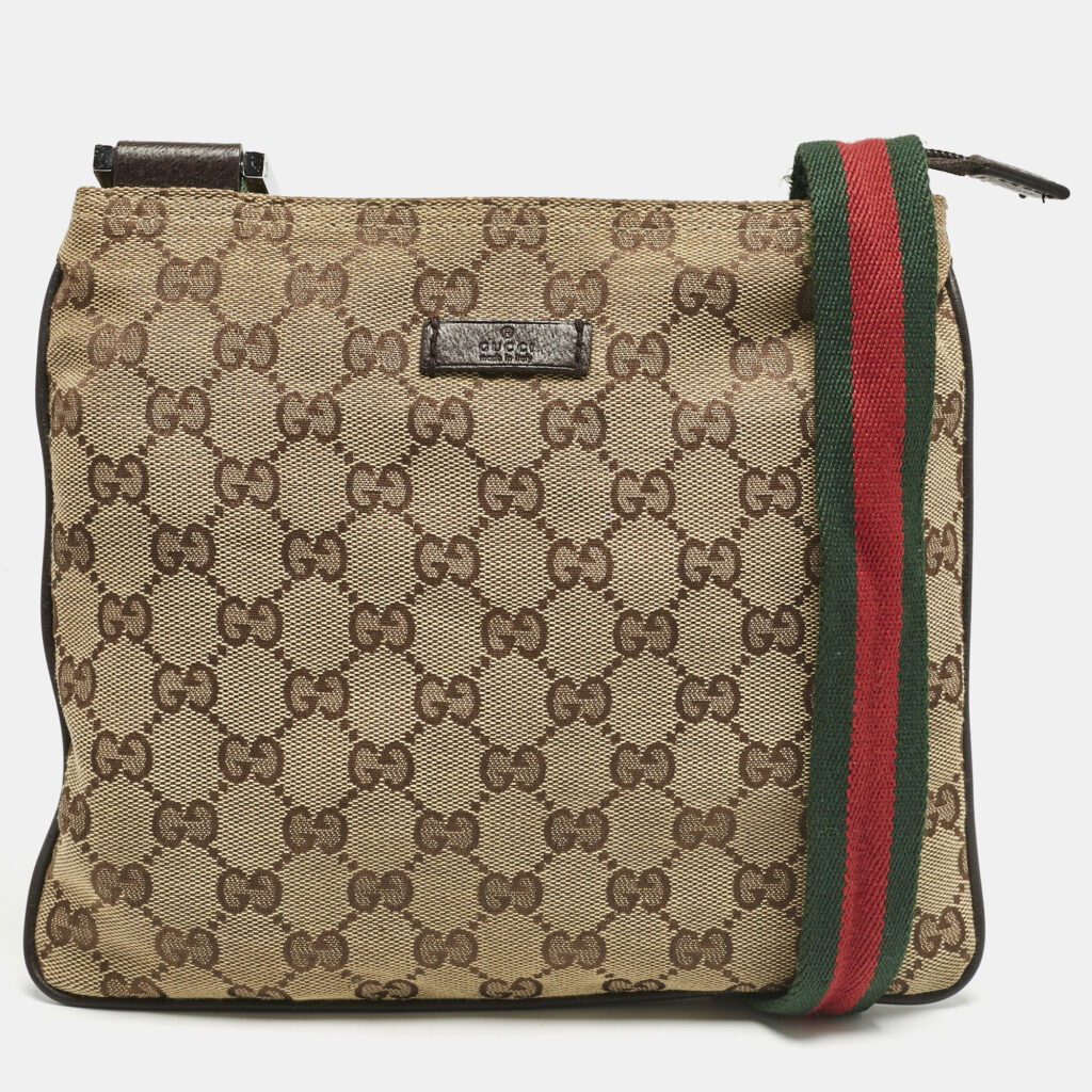 Gucci Beige GG Canvas Web Flat Messenger Bag