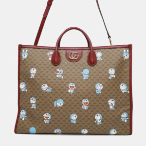Gucci Brown and Red Mini GG Supreme Canvas and Leather Doraemon Tote Bag