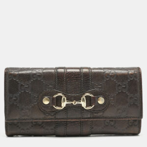 Gucci Dark Brown Guccissima Leather Horsebit Flap Continental Wallet
