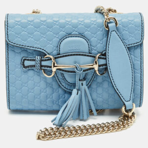 gucci blue microguccissima leather mini emily chain crossbody bag