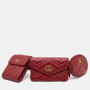 Gucci Red Matelasse Leather GG Marmont 2.0 Multi Belt Bag