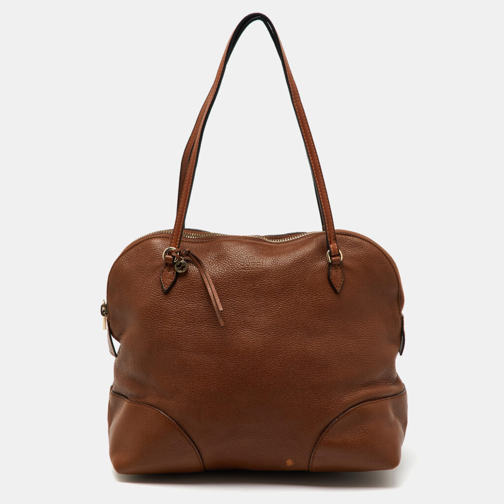 luxury-women-gucci-used-handbags-p1156201-014 Gucci Brown Leather Bree Zip Dome Satchel