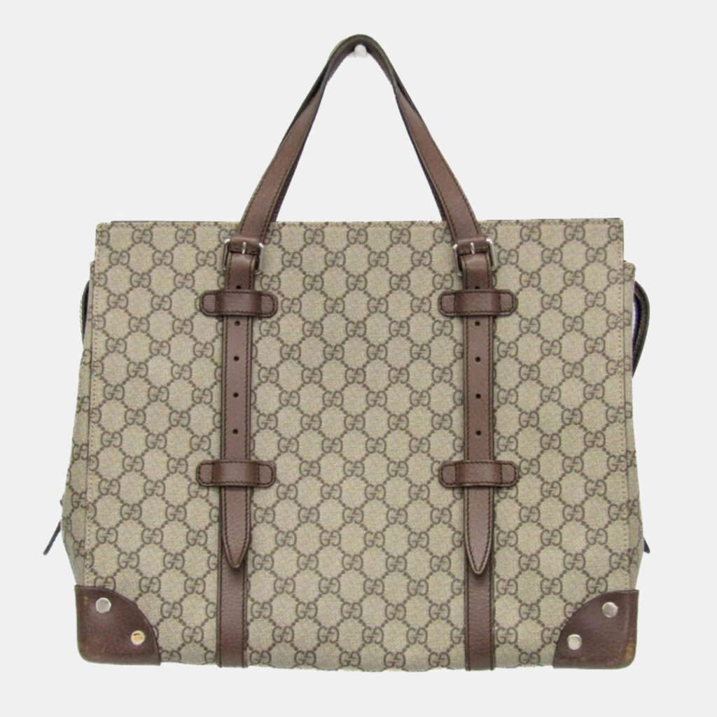 luxury-women-gucci-used-handbags-p1156374-007 Gucci Brown Canvas GG Supreme Tote Bag